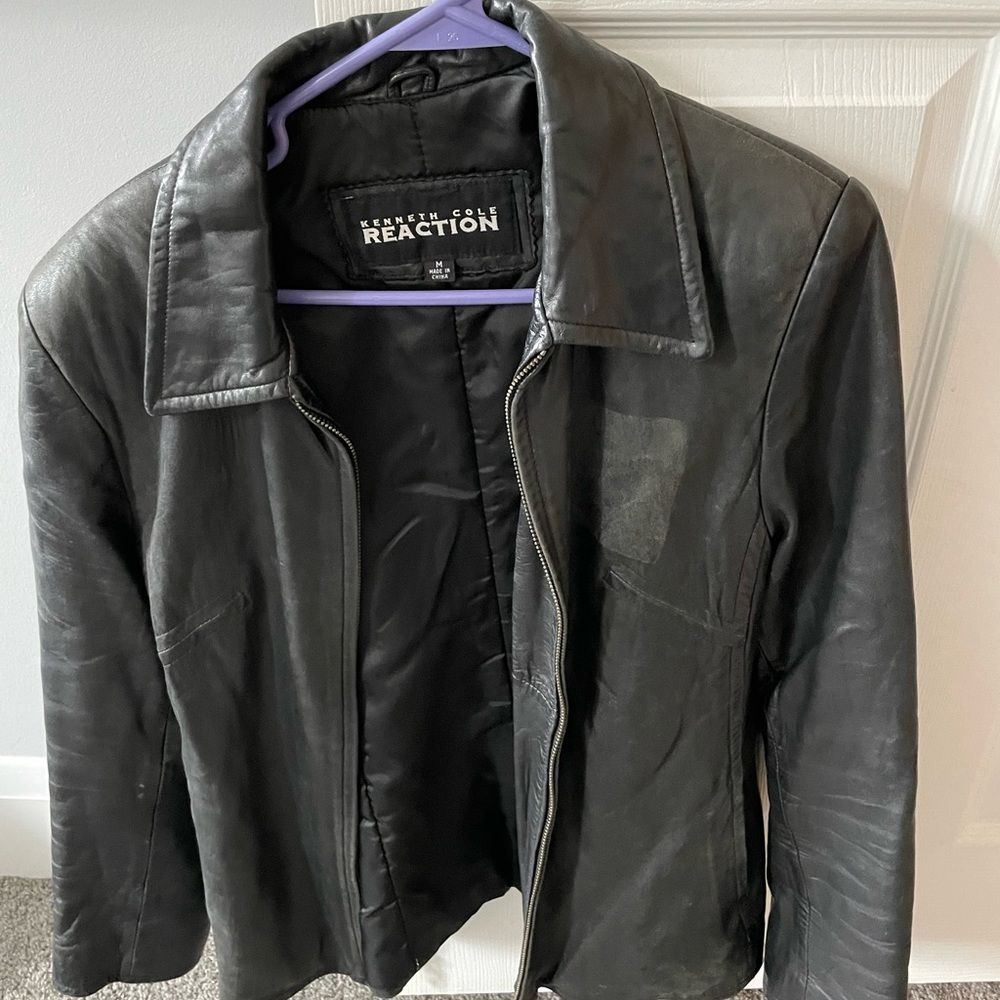 Kenneth Cole Reaction Genuine Leather Jacket Size M Black
